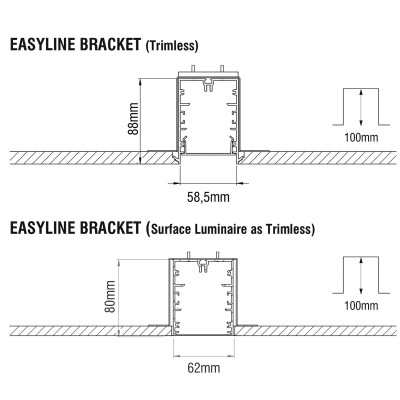 Suspension Bracket Easyline for Trimless & Surface Trimless